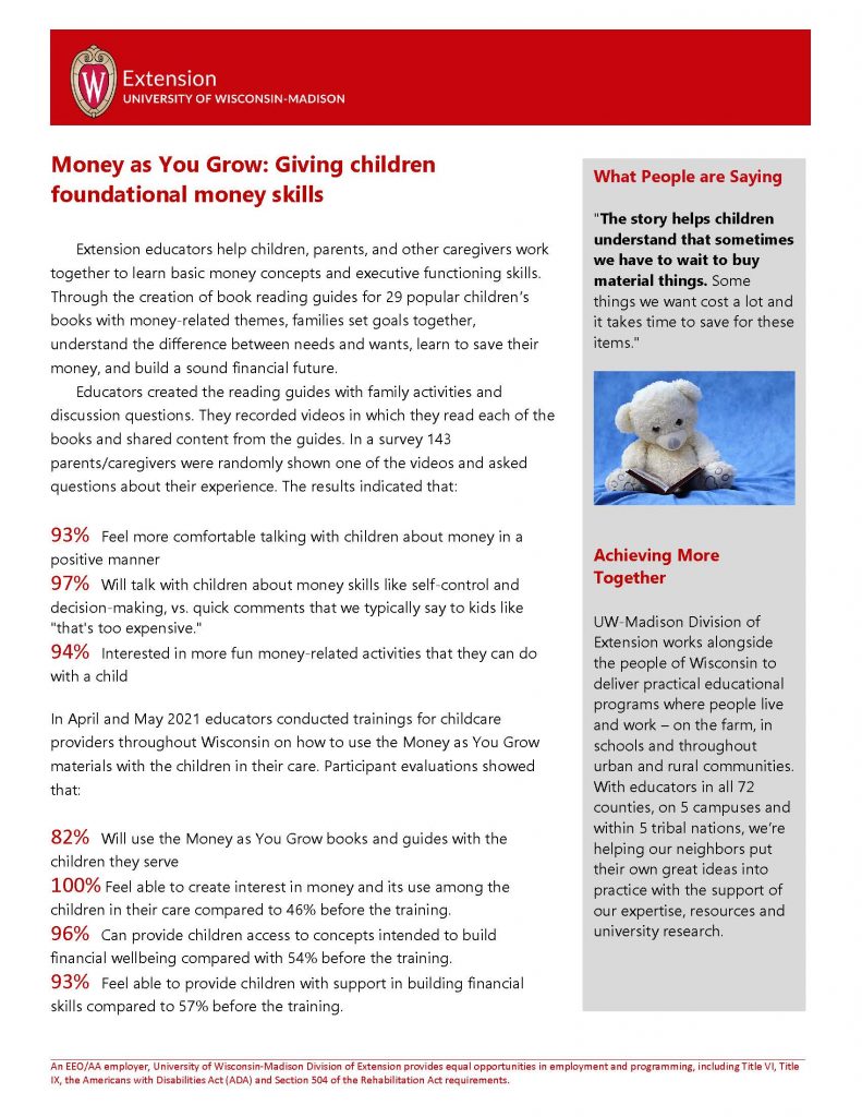 Money as you grow impact report