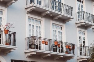 a home with a balcony