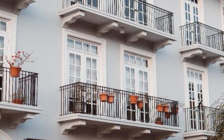 a home with a balcony